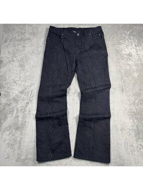 Harley Davidson Embroidered Flames Bootcut Jeans Womens 12 Black Biker Grunge